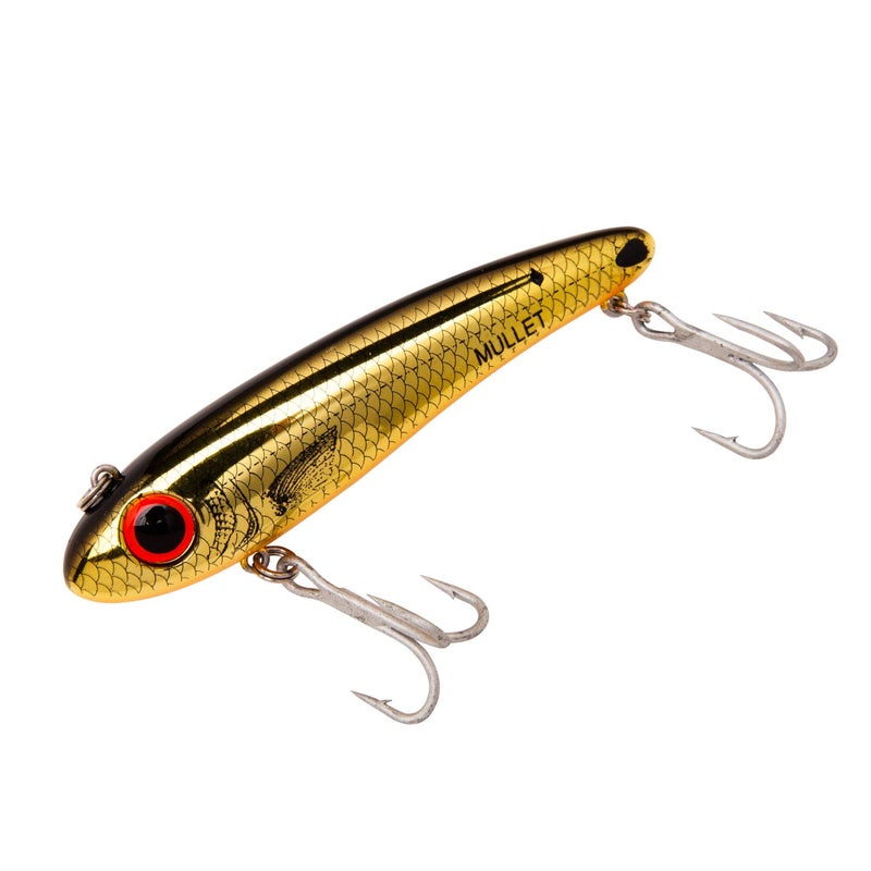 Bomber Lures Mullet Slow-Sinking Twitch, Walking Saltwater Fishing Lure, Excellent for Speckled Trout, Redfish, Stripers and More, 3 1/2"", 5/8 oz, Gold Chrome/Black/Orange - Image 1
